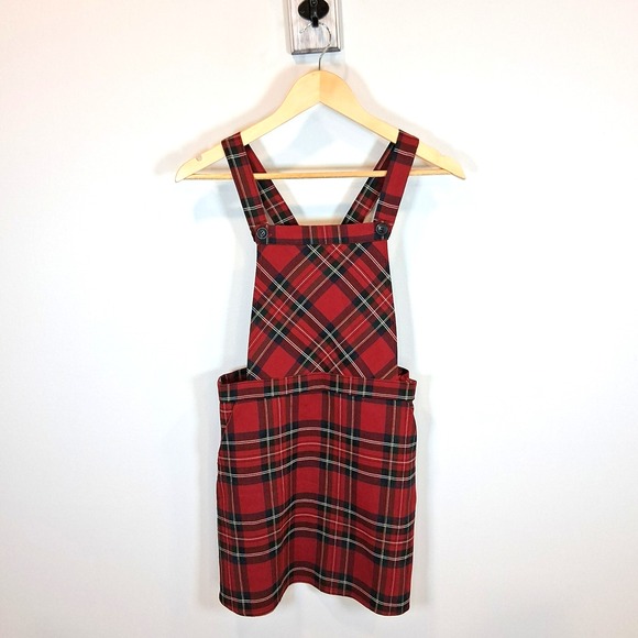 Forever 21 Dresses & Skirts - Forever 21 Red Plaid Bib Overall Dress Size S Dark Academia School Girl Preppy